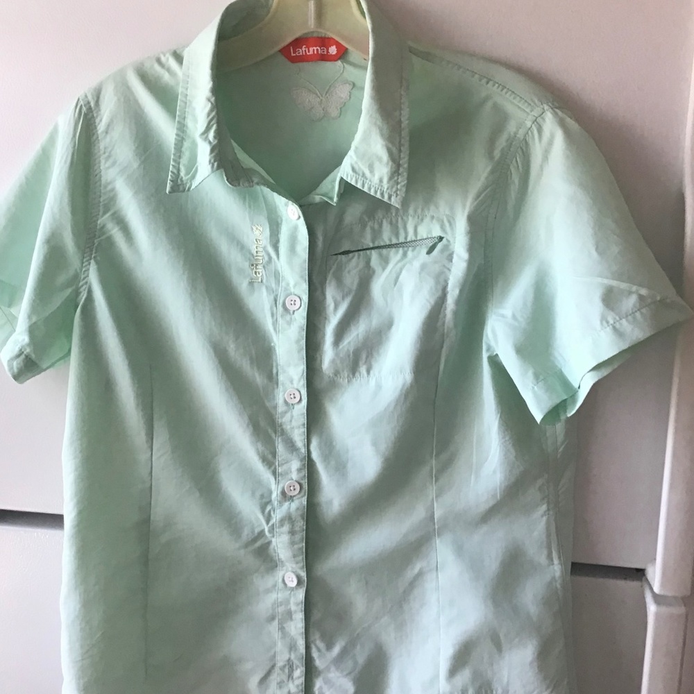 Ladies Lafuma Turquoise short sleeve button down shirt size M